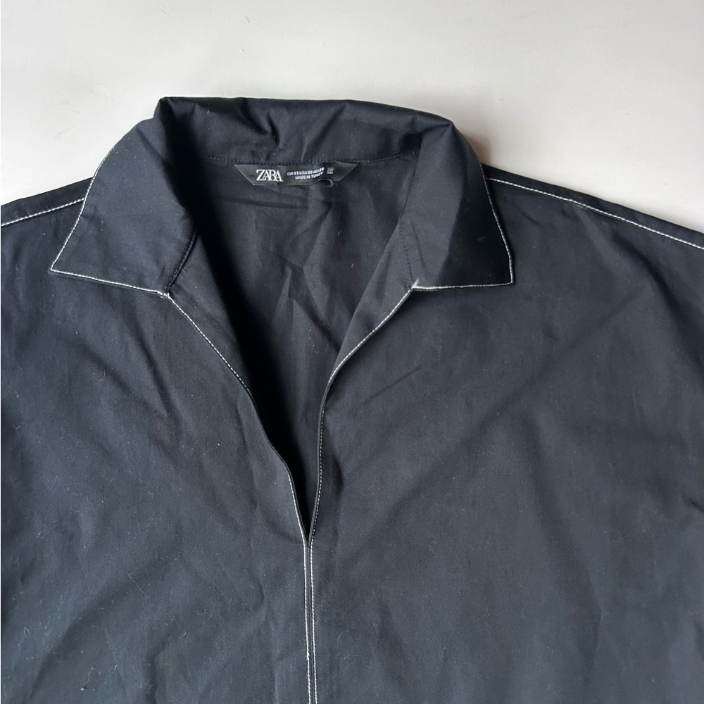 Zara POPLIN DRESS WITH CONTRAST TOPSTITCHING Navy blue xs - Picture 8 of 9